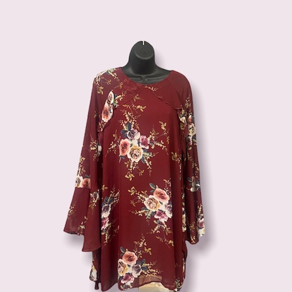 Dress boho floral chiffon dress bell sleeves fashion style - Picture 12 of 13